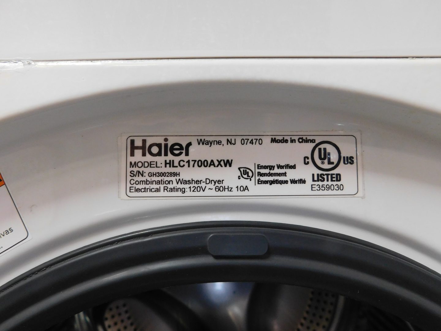 COMBO WASHER/DRYER HAIER 3.5 CU FT. ELECTRIC 110 VOLT A36