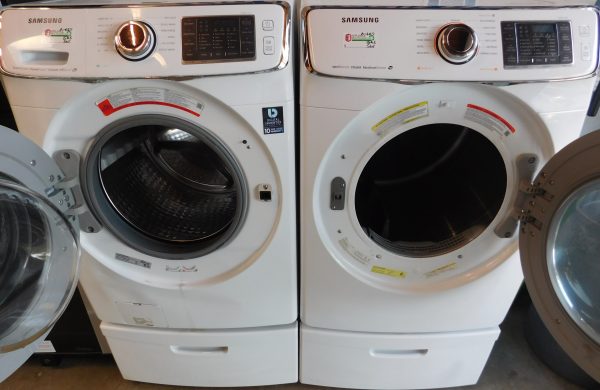 SAMSUNG WASHER AND GAS DRYER-WITH STEAM- ON PEDESTALS - PRODUCT ID# A-687 - Image 2