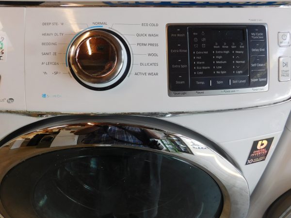 SAMSUNG WASHER AND GAS DRYER-WITH STEAM- ON PEDESTALS - PRODUCT ID# A-687 - Image 4