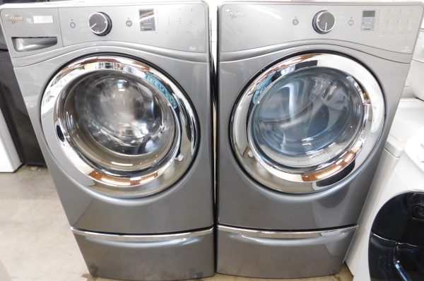 WHIRLPOOL WASHER AND ELECTRIC DRYER-WITH STEAM- ON PEDESTALS - PRODUCT ID# A-545