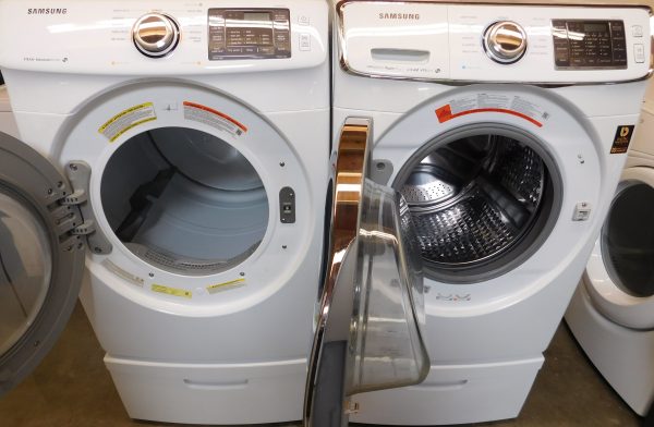 SAMSUNG WASHER AND GAS DRYER-WITH STEAM- ON PEDESTALS - PRODUCT ID# A-336 - Image 2