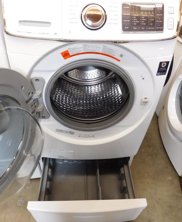 SAMSUNG WASHER AND GAS DRYER-WITH STEAM- ON PEDESTALS - PRODUCT ID# A-336 - Image 9
