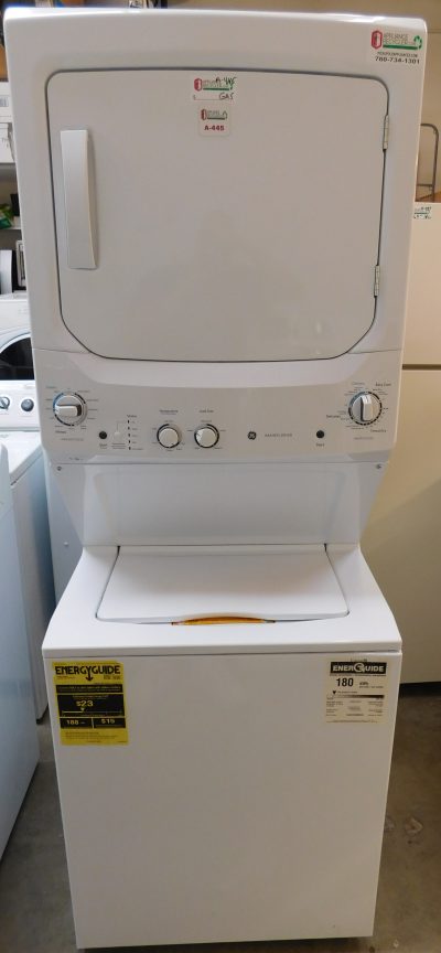 STACKED GENERAL ELECTRIC (FULL SIZE) WASHER & (GAS) DRYER PRODUCT ID#A-445