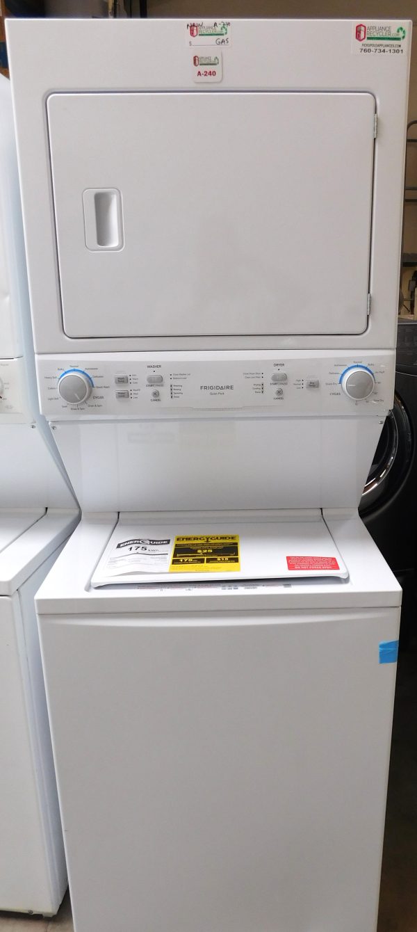 STACKED (NEW OUT OF BOX) (FRIGIDAIRE) (FULL SIZE) WASHER & (GAS) DRYER PRODUCT ID#A-240 - Image 7