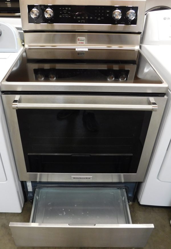 STOVE- 30 INCH (NEW CONDITION) (4 BURNER) (CONVECTION) KITCHEN AID ELECTRIC GLASS TOP STOVE A-550 - Image 9