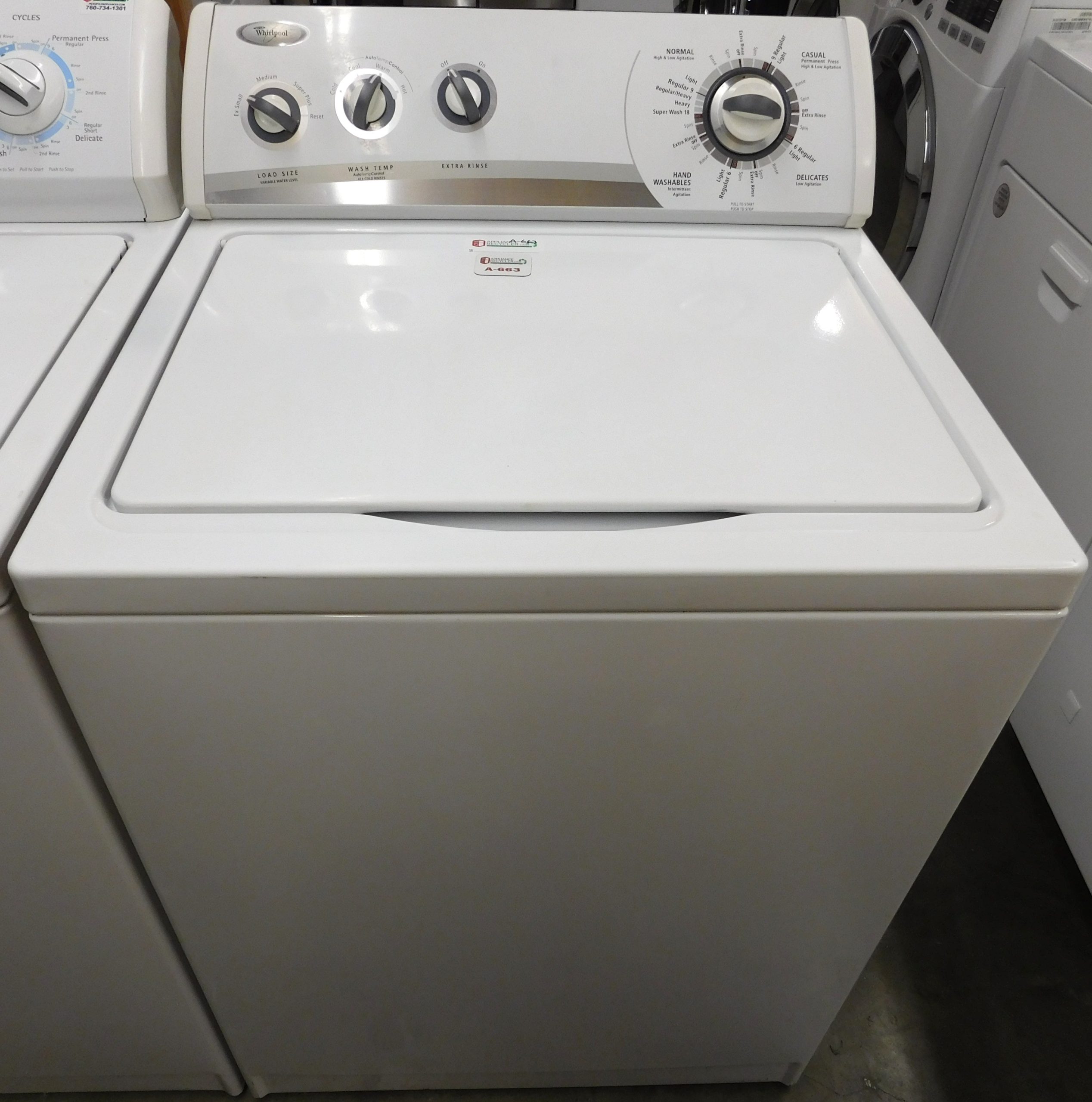 WHIRLPOOL WASHER- KING SIZE CAPACITY- HEAVY DUTY WASHER- PRODUCT ID#A-663