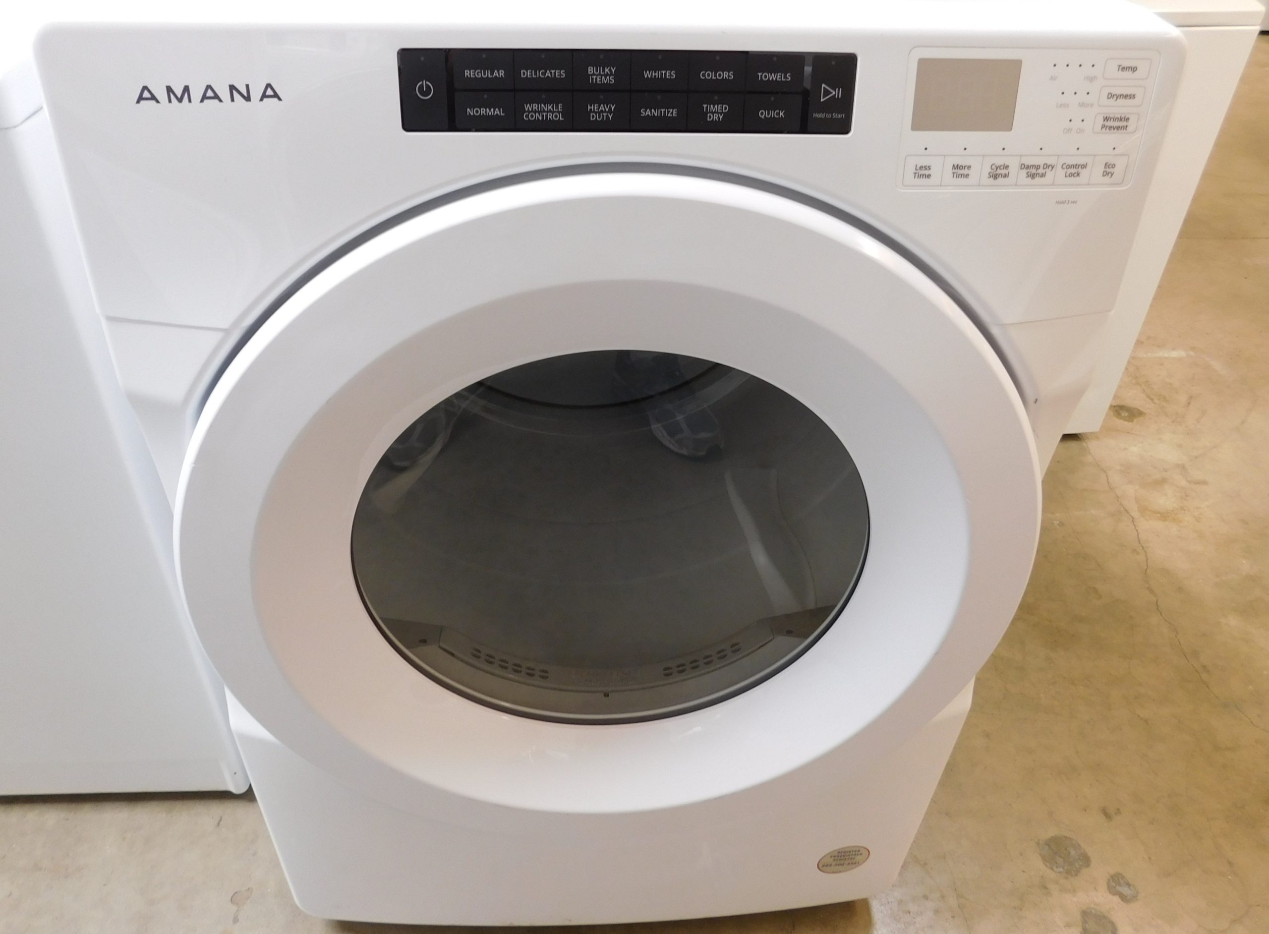 FRONT LOAD- AMANA ELECTRIC (ALMOST NEW) (MADE-BY-WHIRLPOOL) DRYER A-392 (FRONT LOAD)