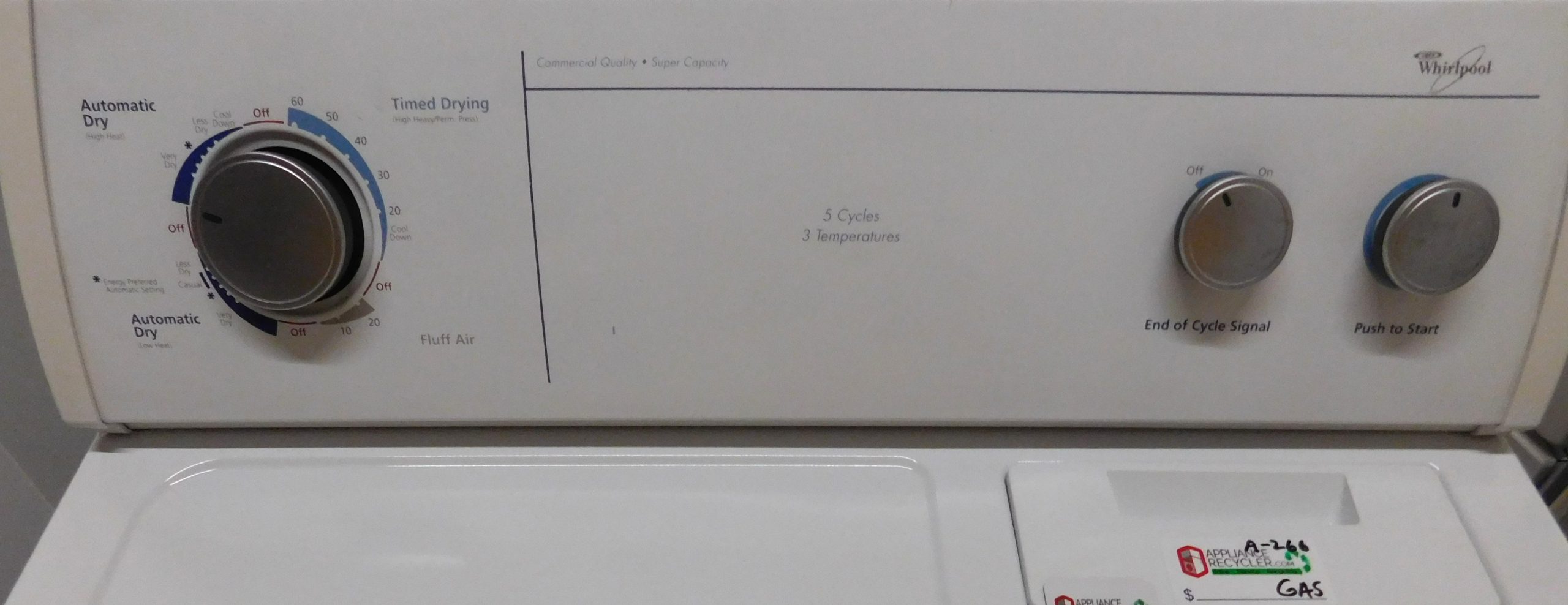 DRYER- WHIRLPOOL (GAS) SUPER CAPACITY PLUS- PRODUCT ID#A-266 - Image 3