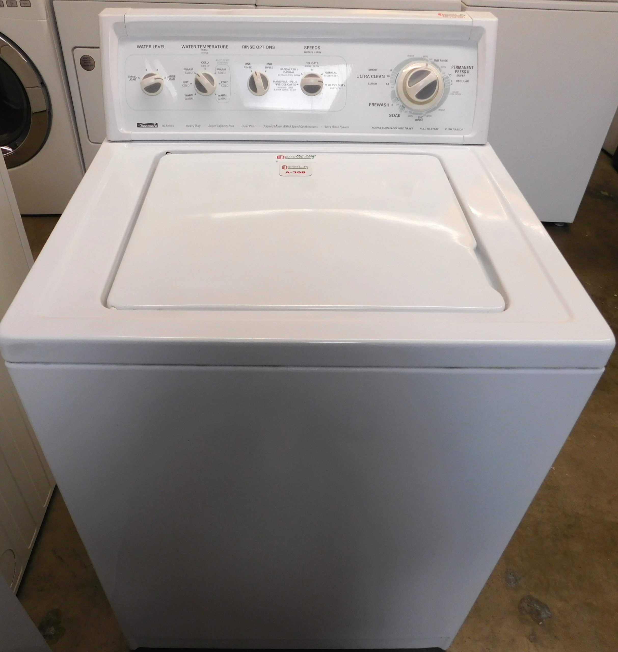 KENMORE WASHER- KING SIZE CAPACITY- HEAVY DUTY WASHER- PRODUCT ID#A-308