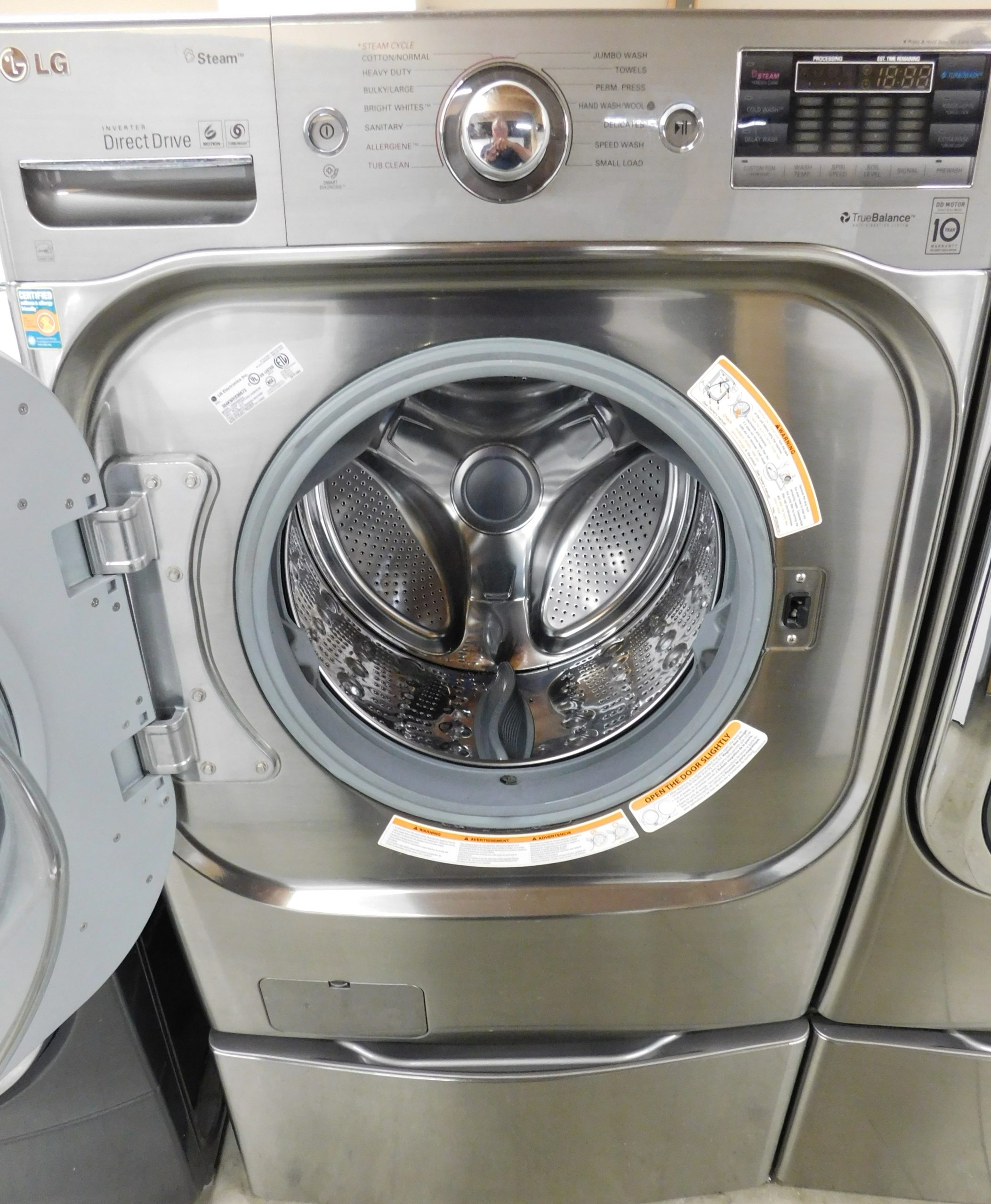 LG WASHER AND GAS DRYER-WITH STEAM- ON PEDESTALS - PRODUCT ID# A-378 - Image 9