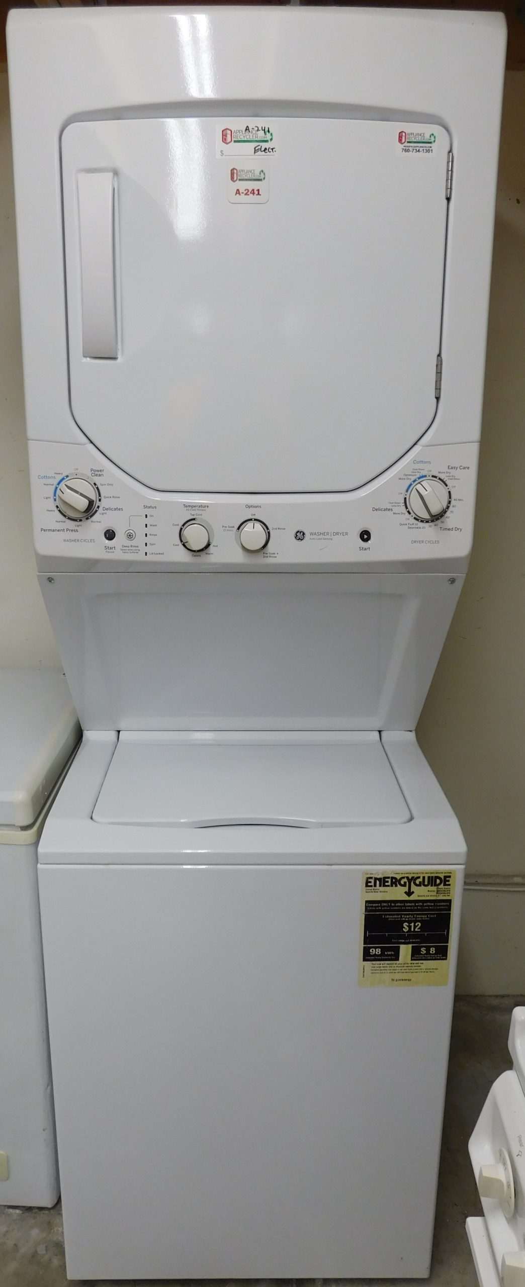 STACK GENERAL ELECTRIC WASHER & DRYER (24 INCH- 220 VOLT ELECTRIC) A-241