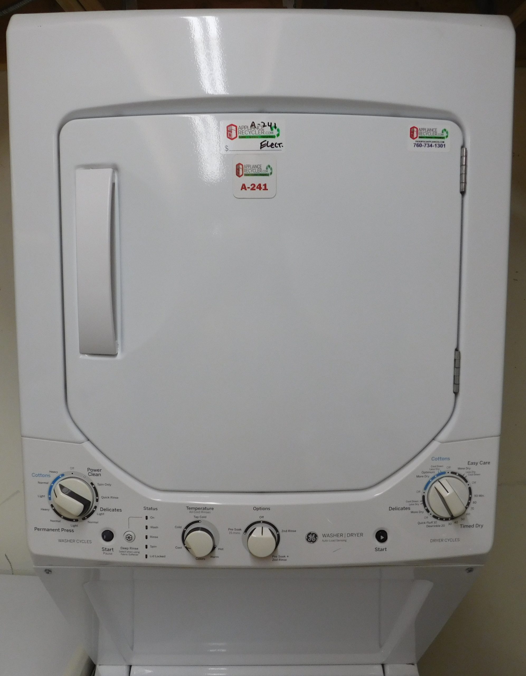 STACK GENERAL ELECTRIC WASHER & DRYER (24 INCH- 220 VOLT ELECTRIC) A-241 - Image 2