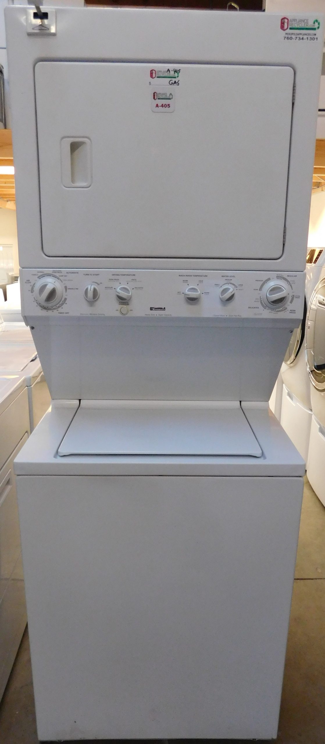 STACKED KENMORE (FULL SIZE) WASHER & (GAS) DRYER PRODUCT ID#A-405