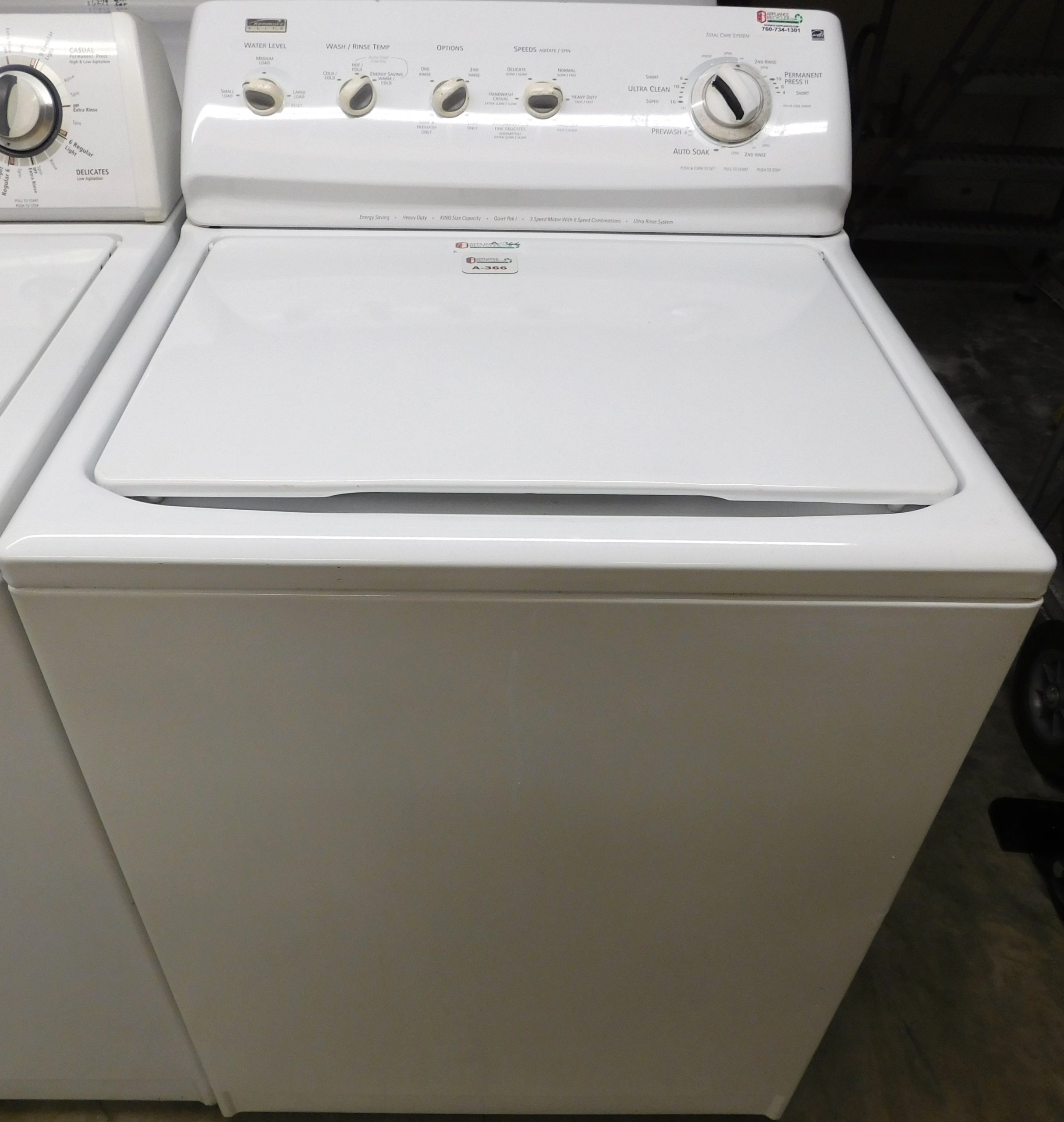 KENMORE WASHER- KING SIZE CAPACITY- HEAVY DUTY WASHER- PRODUCT ID#A-366