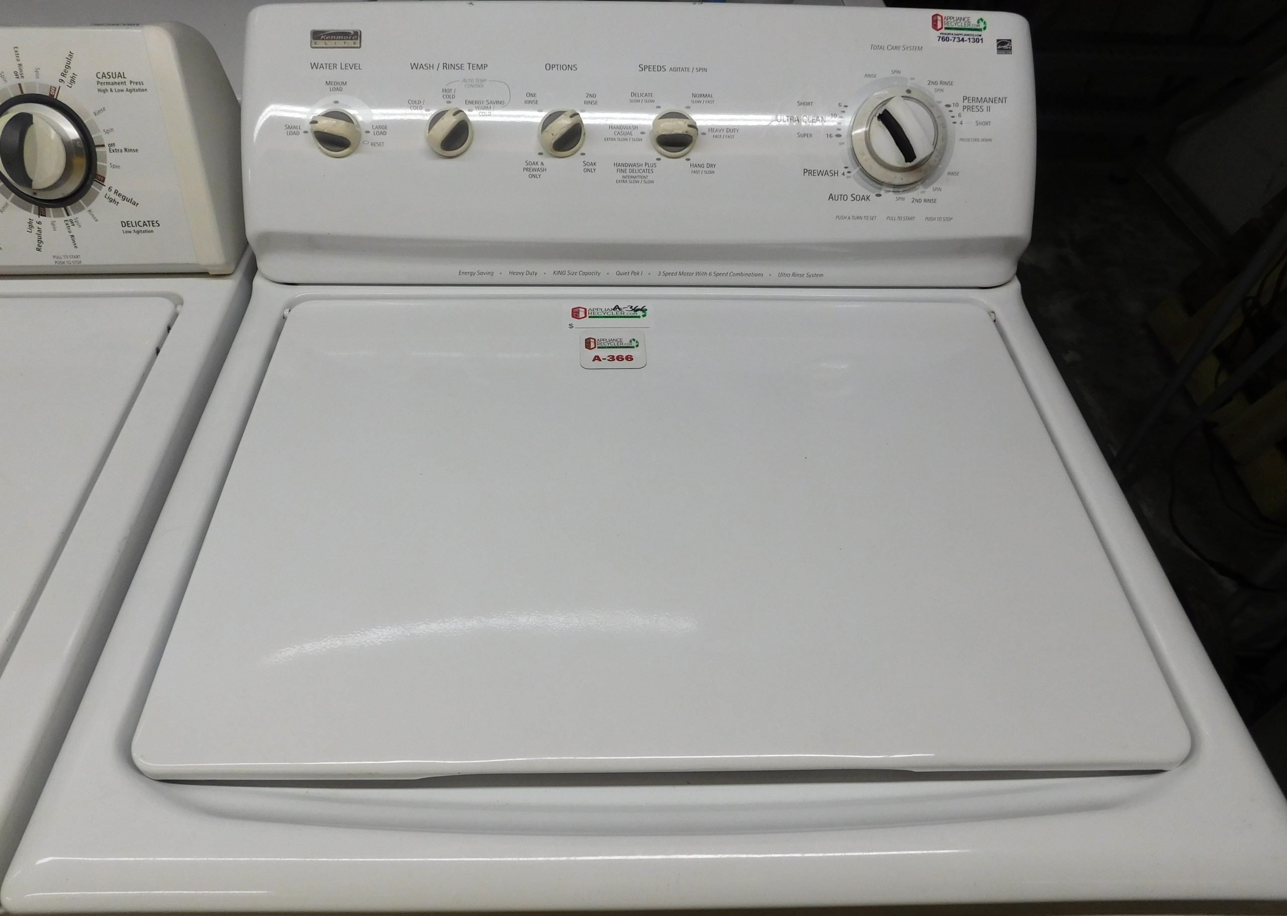 KENMORE WASHER- KING SIZE CAPACITY- HEAVY DUTY WASHER- PRODUCT ID#A-366 - Image 2